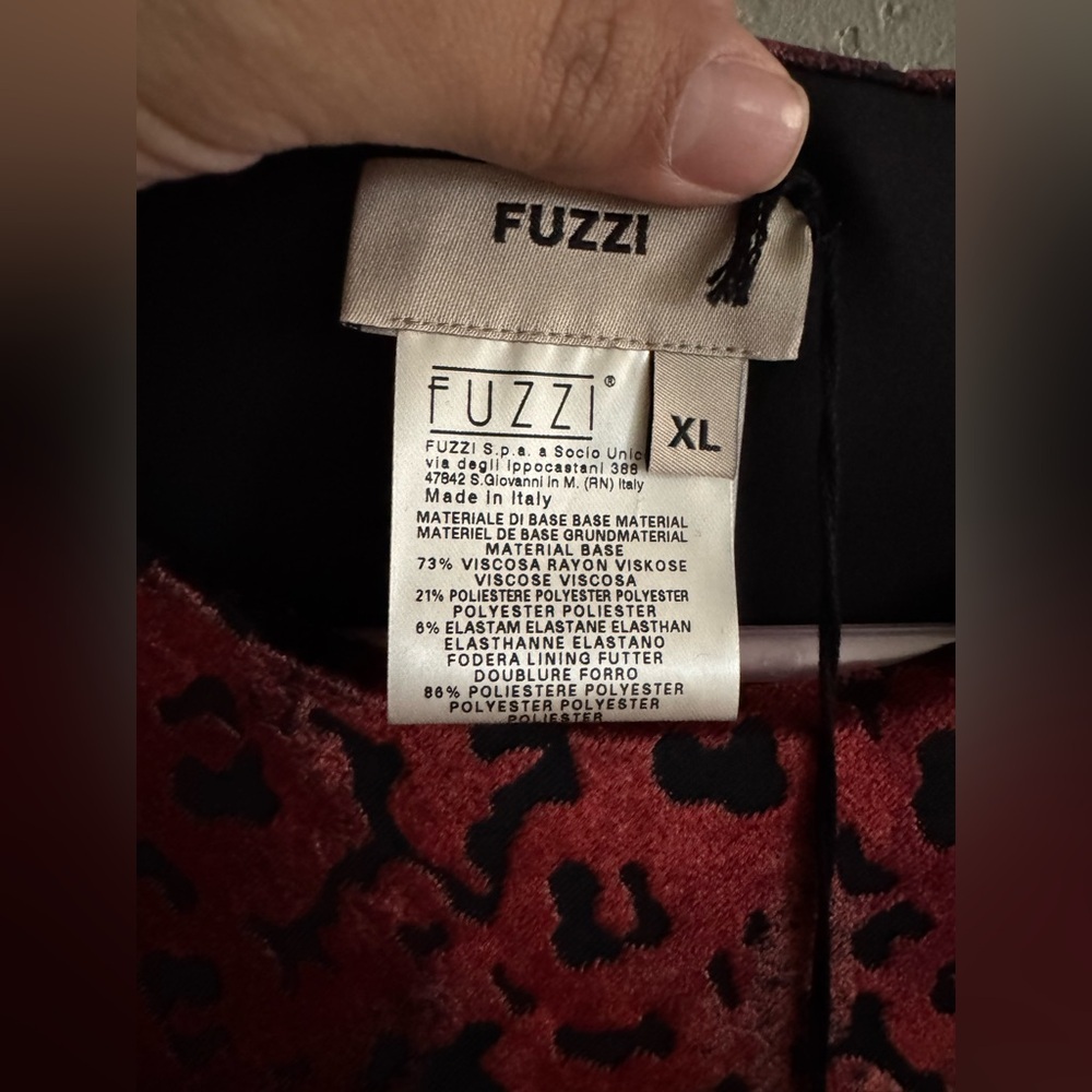 Fuzzi Italy Red Leopard Burnout Velvet Bodycon Dress XL Ruched Midi NWT - Picture 9 of 12